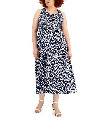 #ad #ad Calvin Klein Women#x27;s Smocked Maxi Dress Blue Size 1X $46.41