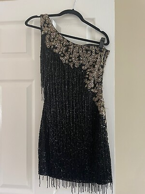 #ad Primavera Black Beaded Cocktail Dress Size 4 $69.00