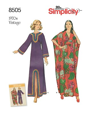 Simplicity 8505 Vintage 70#x27;s Sz 10 20 Caftan Dress Maxi Muumuu Retro Pattern $10.49