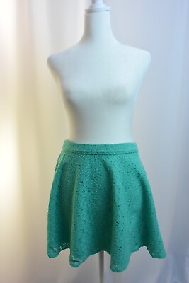 #ad Nanette Lepore Flutter Mini Skirt Skirt M Aqua Blue Crochet Floral Flare $26.00
