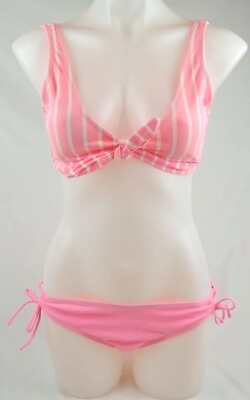 Arizona Pink and White Striped Top Two Piece Bikini Swimsuit Juniors Size Large $14.40