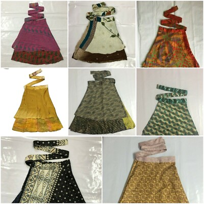 Vintage Silk Sari Magic Wrap Around Women Mini Skirt Dress Wholesale Lot Indian $190.38