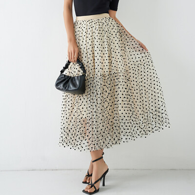 #ad Women Printed Tulle Skirt Elegant High Waist Mesh A line Skirt $7.95
