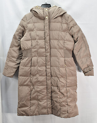 Cole Haan Women#x27;s Box Quilt Down Maxi Tall Puffer Coat Beige Size XL $275 $115.49