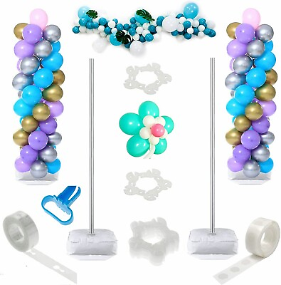 2 Set Balloon Column Stand Kit with Extendable Metal Pole and Heavy Water Bases $10.99