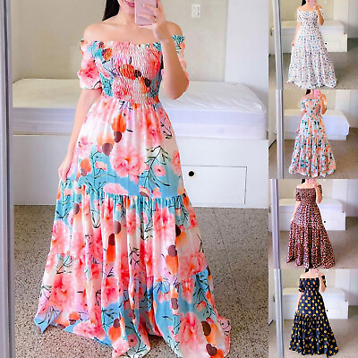 #ad Women Floral Print Off Shoulder Sexy Dress Formal Party Dresses Flowered Beach $39.27