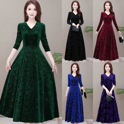 #ad Women Dress Long Sleeve Party Ball Gown Maxi V Neck Dress Cocktail Party Dress $16.39