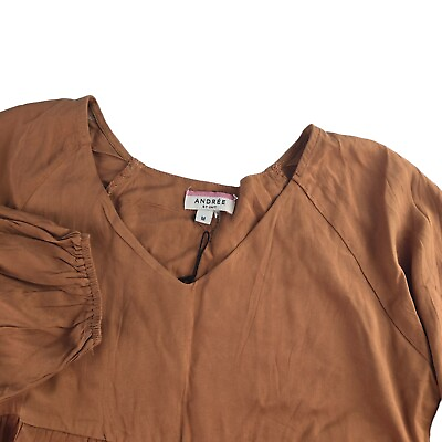 #ad Andree By Unit Womens Medium Brown Boho Rustic Long Sleeve Blouse 19591 $22.99