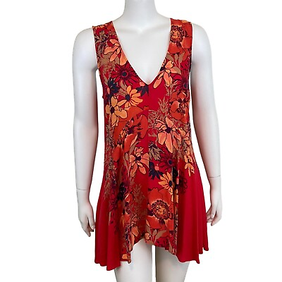 #ad Free People Backyard Garden Party Tunic Swing Dress Red Floral Womens Size S $20.79