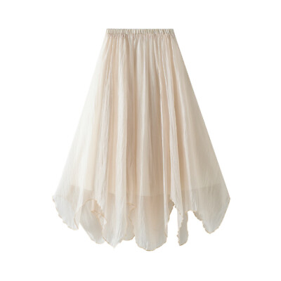 #ad Women#x27;s Irregular Ruffle Hem Elastic Waist Midi Fairy Tulle Beach Long Skirts $36.76