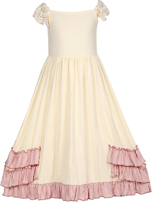 #ad Girls Boho Maxi Dress Flower Girl Flowy Ruffle Swing Twirly Party Dresses $30.99