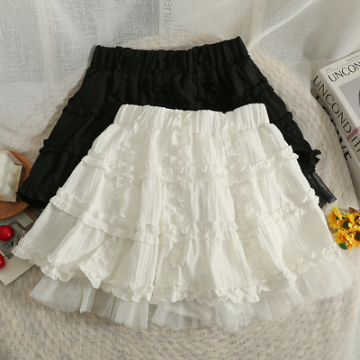 #ad Sweet Lolita Mini Skirts Women Kawaii Ruffles Mesh Patchwork A line Fairy Skirt AU $72.17