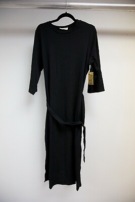 Women Plus Size Long Black Dress Casual Solid with belt Brand New $15.00