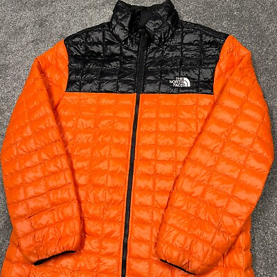 #ad The North Face Jacket Men Large Orange Black Thermoball Coat Puffer Zip Up Ski $55.00