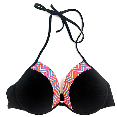 #ad Bikini Top Size 36B Black Embroidered Chevron Boho Light Lift Shade and Shore $3.93