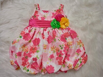 #ad Infant Baby Girl Dress Nannette 6 9 months Floral Party Tie Bubble Hem Sundress $10.99