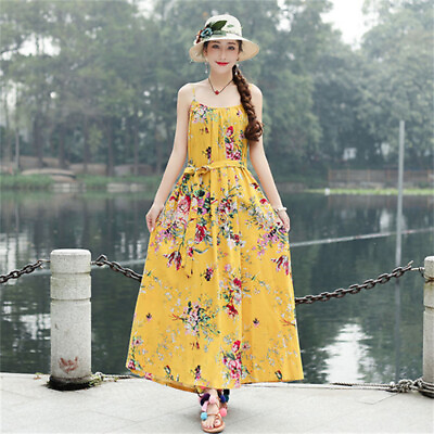 #ad Women Bohemian Maxi Dress Floral Spaghetti Beach Swing Plus Size Summer Dress $26.99