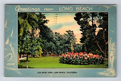 #ad Long Beach CA California General Greetings Bixby Park Vintage c1945 Postcard $11.99
