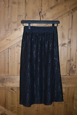 #ad LuLaRoe Women Size 2XL Lola Midi Skirt Solid Black Floral Lace NWT $19.12