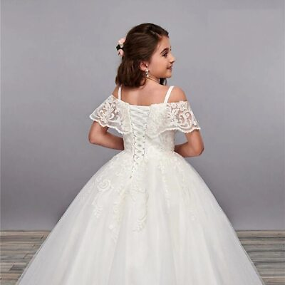 #ad Party Dress Girl Formal Long Lace Princess Ball Gowns Flower Girl Dresses $113.11