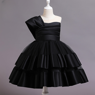 #ad Black Dresses Girls Asymmetrical Elegant Princess Dress Girls Dress Party Gown $55.54