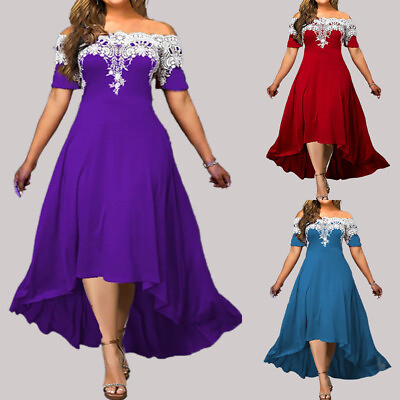 Plus Size Women Lace Off Shoulder Long Maxi Dress Ladies Evening Party Ball Gown $37.39