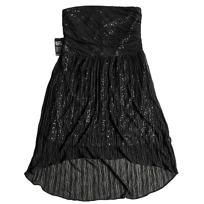 #ad Express Fit amp; Flare Party Cocktail Dress 12 Black High Low Gauzy Sequined NWT $23.00