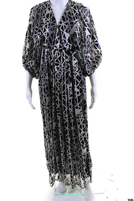 #ad Summu Womens Abstract Print Semi Sheer Long Sleeve Maxi Dress Black Size 36 $244.52