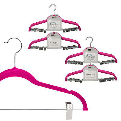 Simplify 24 Pack Velvet Skirt Hangers with Clips Adult Size Fuchsia Durable USA $46.95