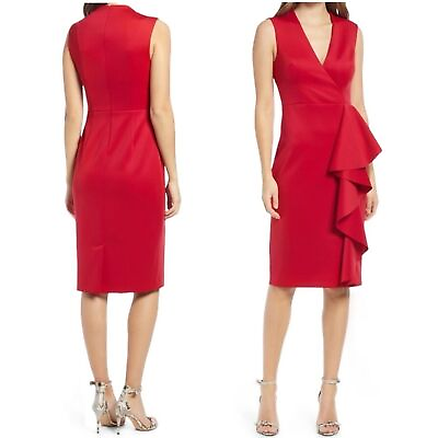 #ad NWT Cascading Ruffle Sleeveless Tailored Red Cocktail Dress Women’s Size 10 NEW $115.00