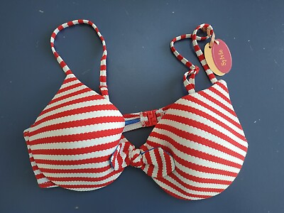 UK 34D Sylvie Flirty Bajula Bikini Women#x27;s Red White Striped Swimwear Top GBP 9.50