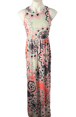 #ad S M L XL Coral Paisley Side Pocket Sleeveless Maxi Dress Stretch $19.24