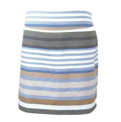 #ad LOFT Pencil Skirt Size 2 Blue Brown White Striped Linen Blend Lined Side Zipper $12.00