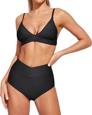 #ad Heathyoga High Waisted Bikini Sets for Women Two Piece Swimsuit Black Med $9.99