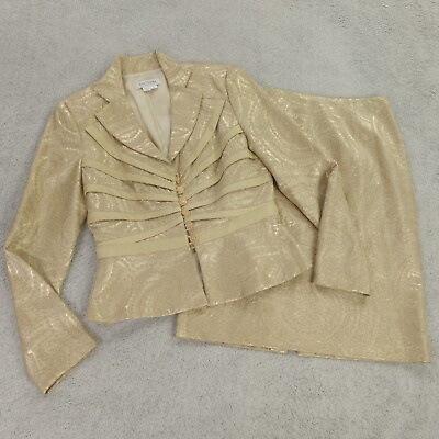 #ad Kay Unger Skirt Suit Womens 6 Gold Paisley Metallic Brocade Formal Wedding $92.85