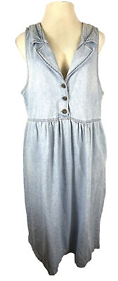 #ad Vintage Light Blue Denim Maxi Dress Plus Size 18 Cottage Core Sleeveless Cotton $25.00
