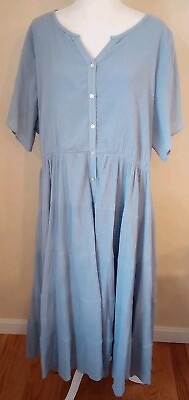 #ad Soft Surroundings Plus Women#x27;s Cotton Lined Short Sleeve Maxi Dress 2X Blue NWOT $39.95