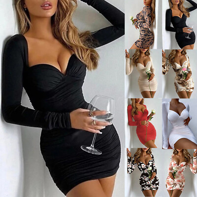 Womens Sexy Bodycon Mini Dress Ladies Cocktail Party Long Sleeve Clubwear Dress $17.69