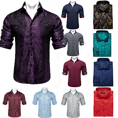 #ad Fashion Blue Dress Shirt for Men Casual Long Sleeve Button Up Shirts Top S M 3XL $22.79