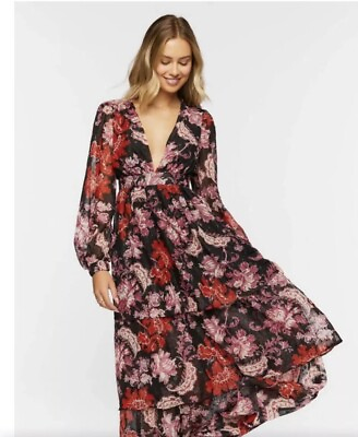 #ad Forever 21 Floral Chiffon Maxi Dress Small S $30.00