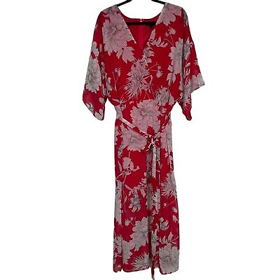 #ad Lane Bryant Women#x27;s Floral Maxi Dress 18 Red White Zip Back Short Sleeve Lined $39.00