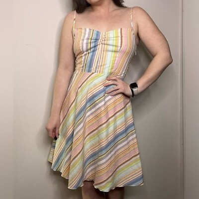 #ad Vintage Trina Turk Rainbow Sleeveless Sun Dress Size 8 Flowy Medium $30.00