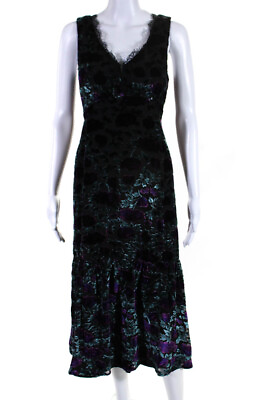 #ad Nanette Lepore Womens Sleeveless Floral Velvet Lace Trim Maxi Dress Black Size 6 $42.69