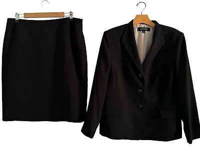 #ad Kasper Skirt Suit Size 16P Black Two Piece Jacket Skirt Suit $41.99