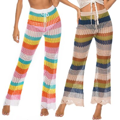 #ad Women High Waist Crochet Net Hollow Out Cover Up colorful Bikini Beach Pants $24.80
