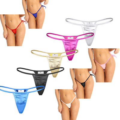 #ad US Women#x27;s Shiny Metallic PVC Low Rise Bikini G string T back Thongs Underwear $7.99