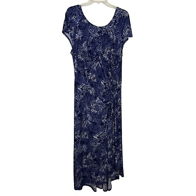 #ad Lane Bryant Blue White Tropical Palm Leaf Maxi Short Sleeve Dress Size 14 16 $18.89