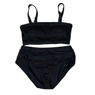 #ad SO Black Bikini Women#x27;s Size Medium Two Piece Bathing Suit Adjustable Straps $10.78