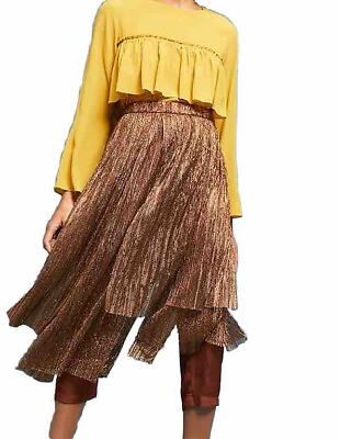 #ad Anthropologie Maeve Brown Skirt Pants Sequins Party Midi Metallic Size 14 Travel $38.88