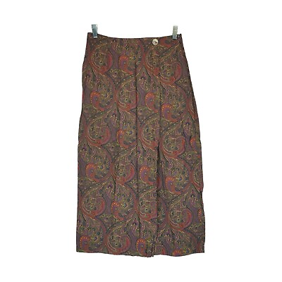 #ad Vintage Laura Scott Floral Print Midi Skirt Brown Size 10 Side Zipper $24.95